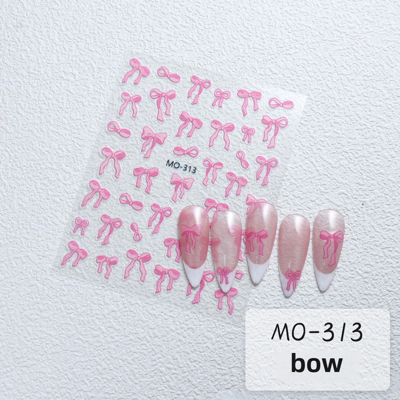 Bow Nail Art Sticker Relief Stereo Cute Girl’s Heart Pink White Ribbon Bow Nail Sticker Decoration