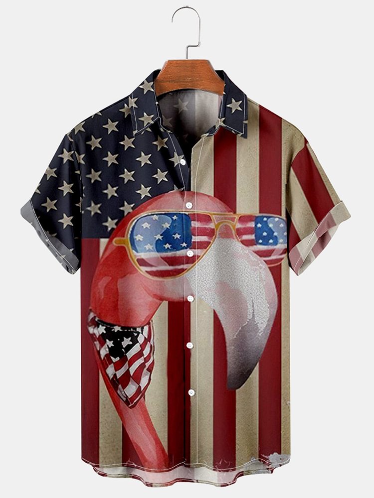 Flag Inspired Flamingo Print Casual Shirt