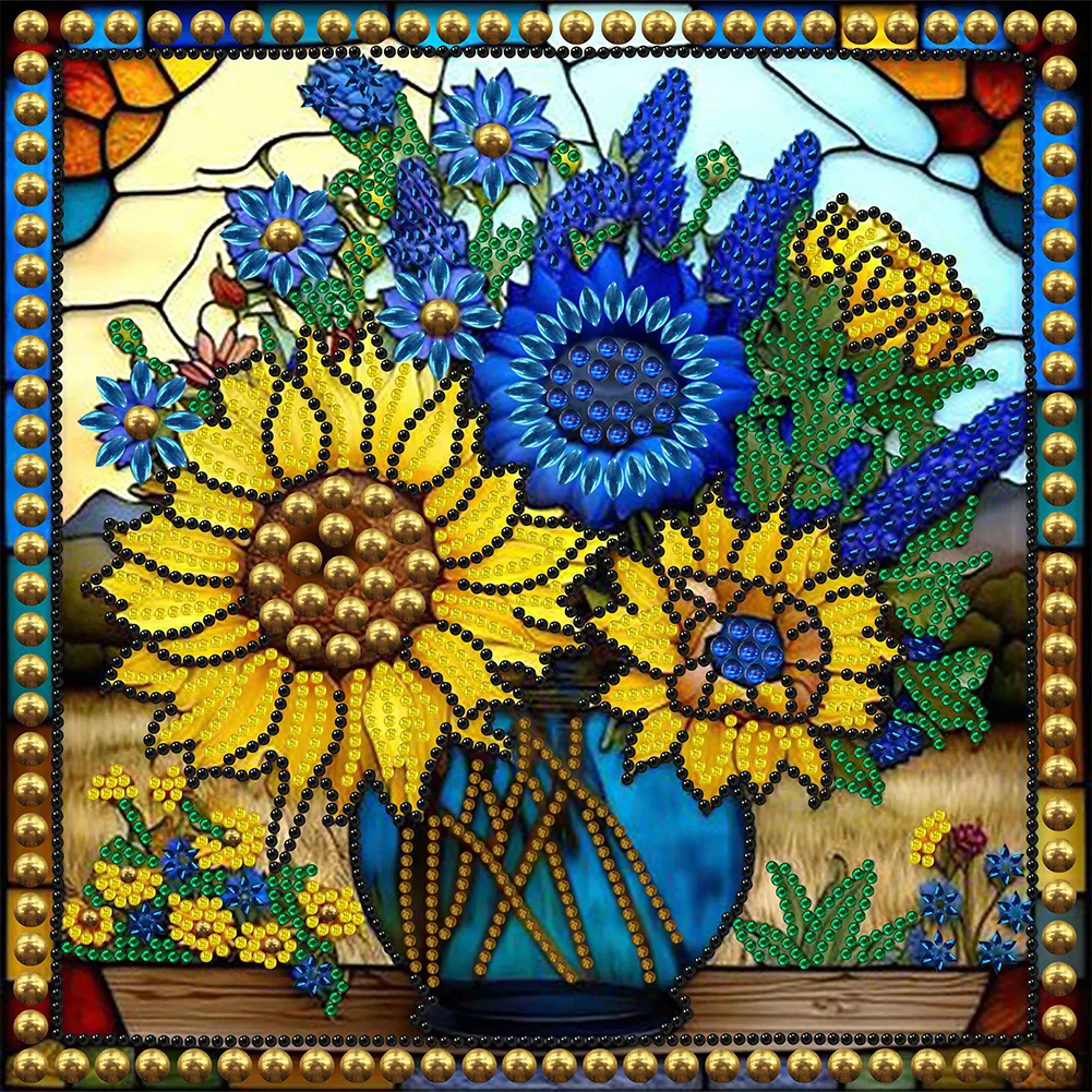 Diamond Painting - Partial Special Shaped Drill - Stained Glass Sunflower(Canvas|30*30cm)