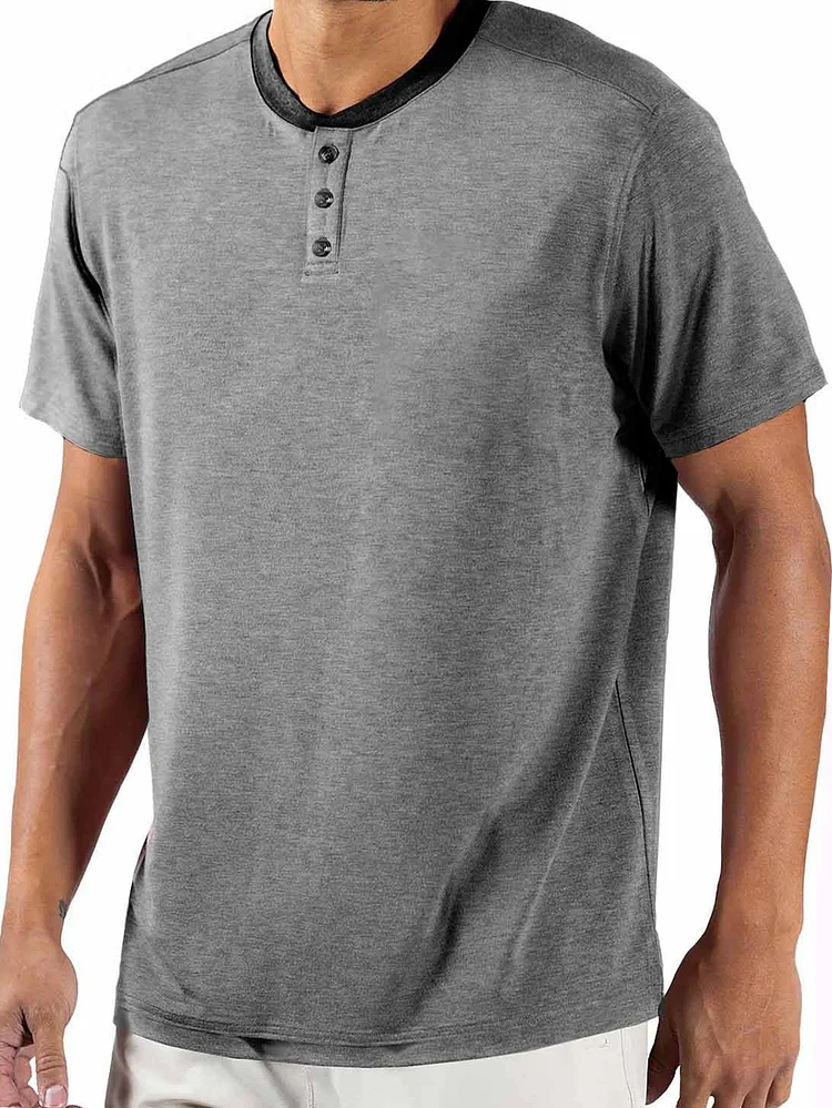 Men's Basic Patchwork Short-Sleeved Henley Shirt