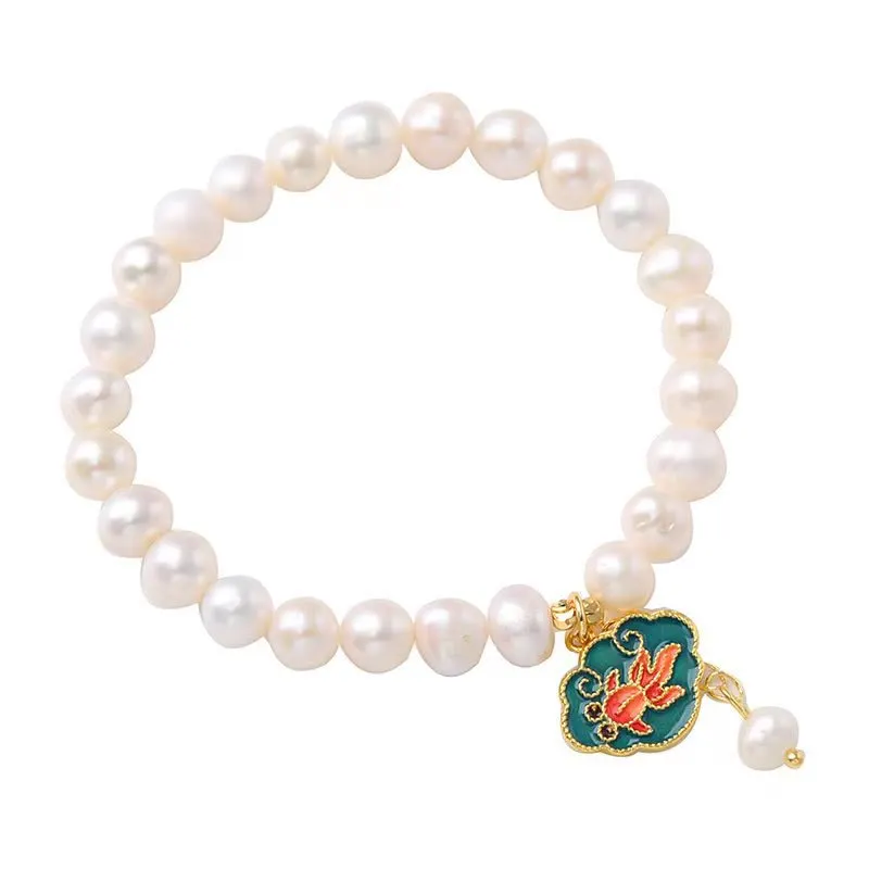 Pearl Lotus Koi Fish Goldfish Optimism Charm Bracelet
