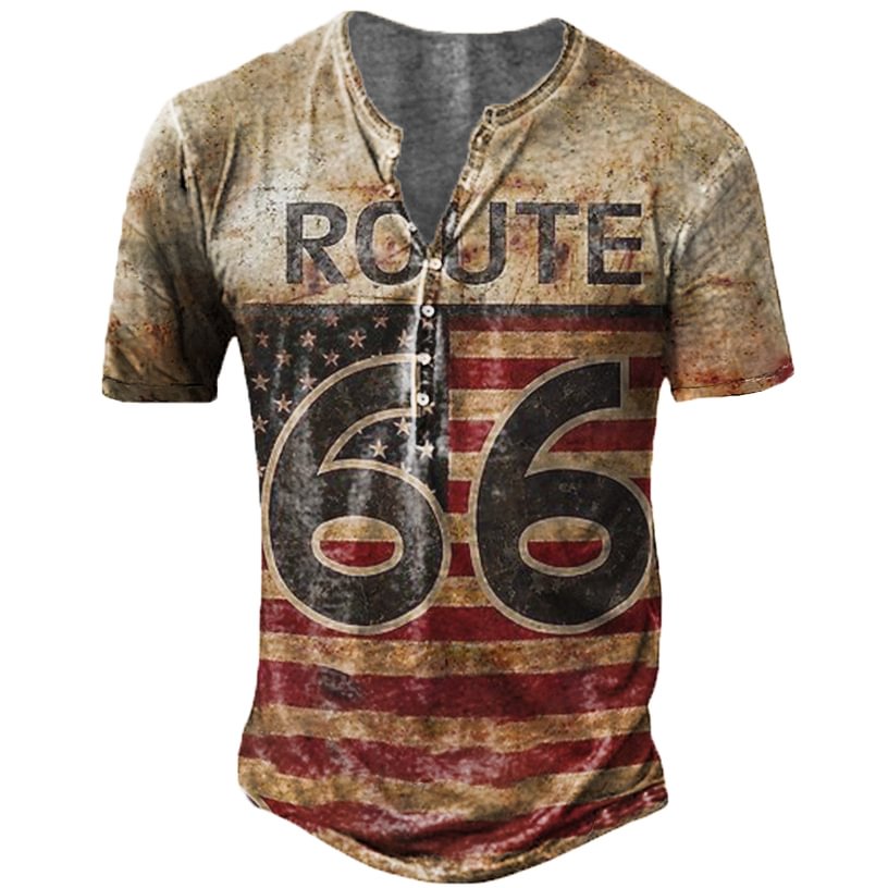 Men's Retro Route 66 Henry Collar T-Shirt-Compassnice®