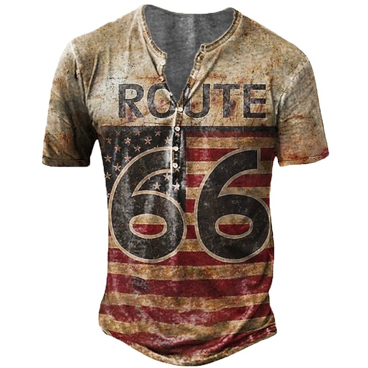 Men's Retro Route 66 Henry Collar T-Shirt