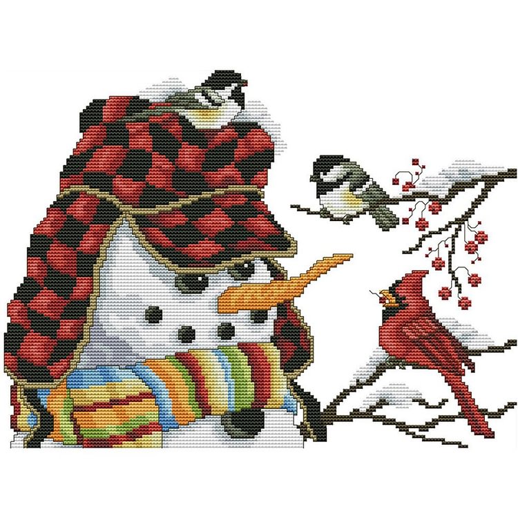 Joy Sunday - Christmas Snowman - 14CT 2 Strands Threads Printed Cross Stitch Kit - 36x29cm(Canvas)