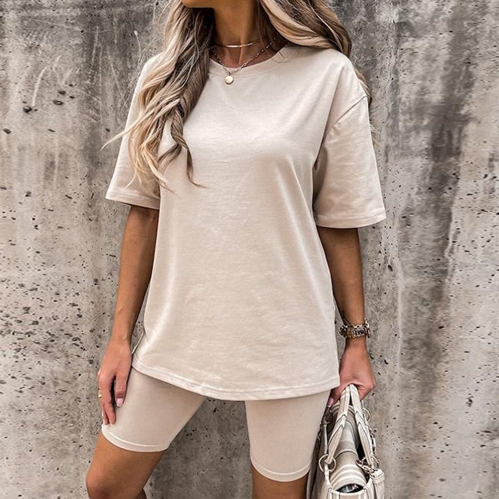 Apricot Plain Short Sleeve Two Piece Set