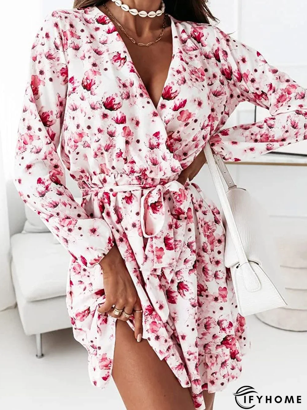 Cross Neck Vacation Floral Dress | IFYHOME