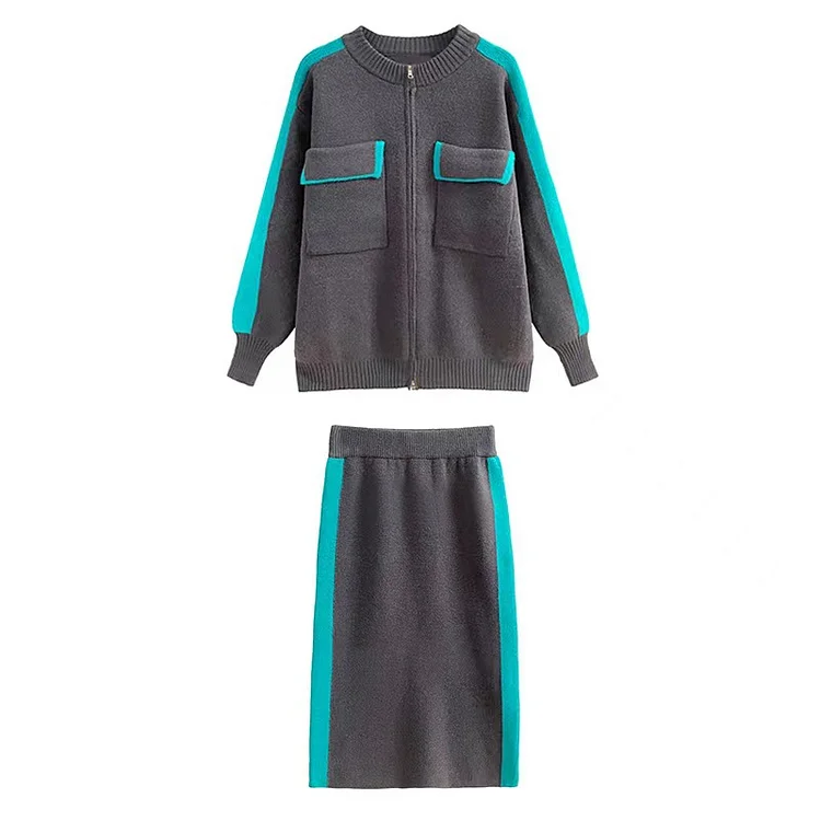 Personalized Sweater Outerwear and High-Waisted Skirt Suits
