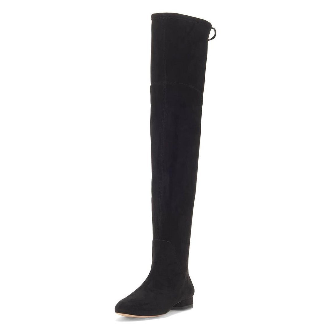 Women's Almond Toe Suede Over the Knee Boots Low Chunky Tall Boots Nicepairs