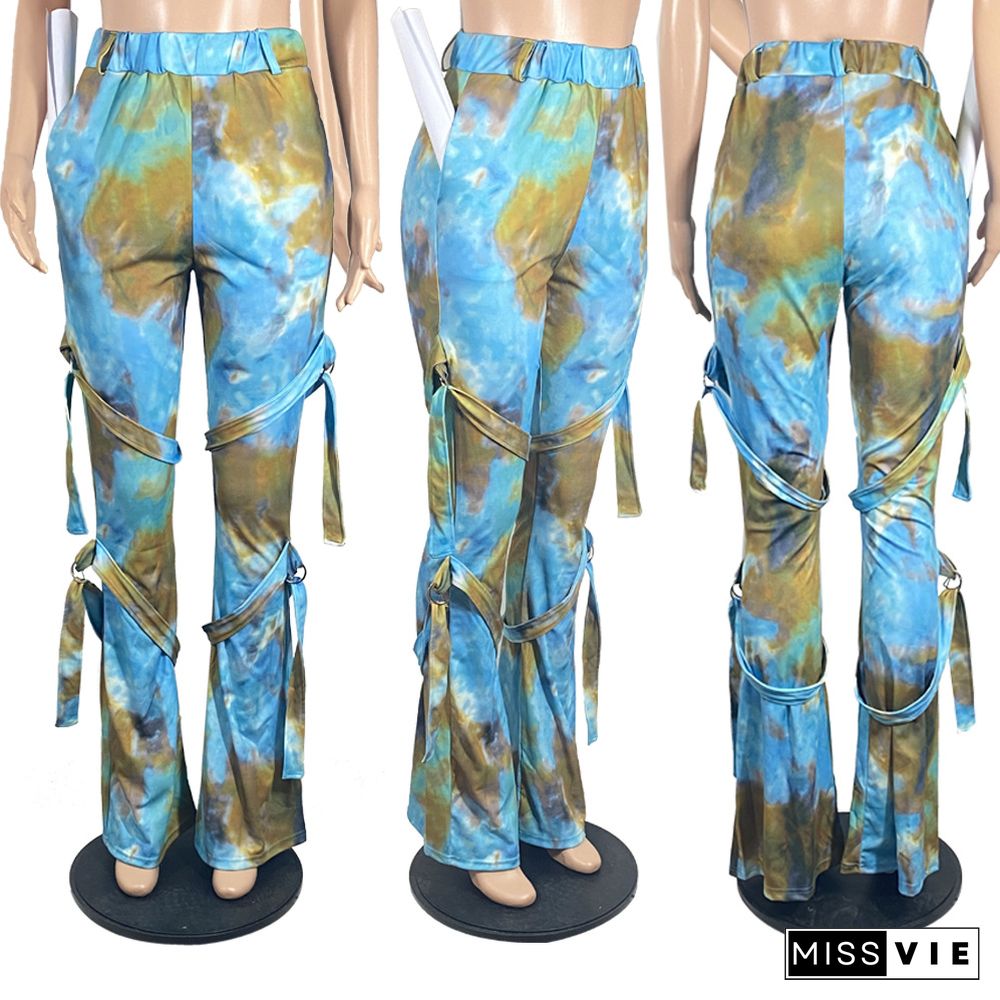 Tie Dye Print Joggers Outfits Gym Sporty Bandage Sweatpants