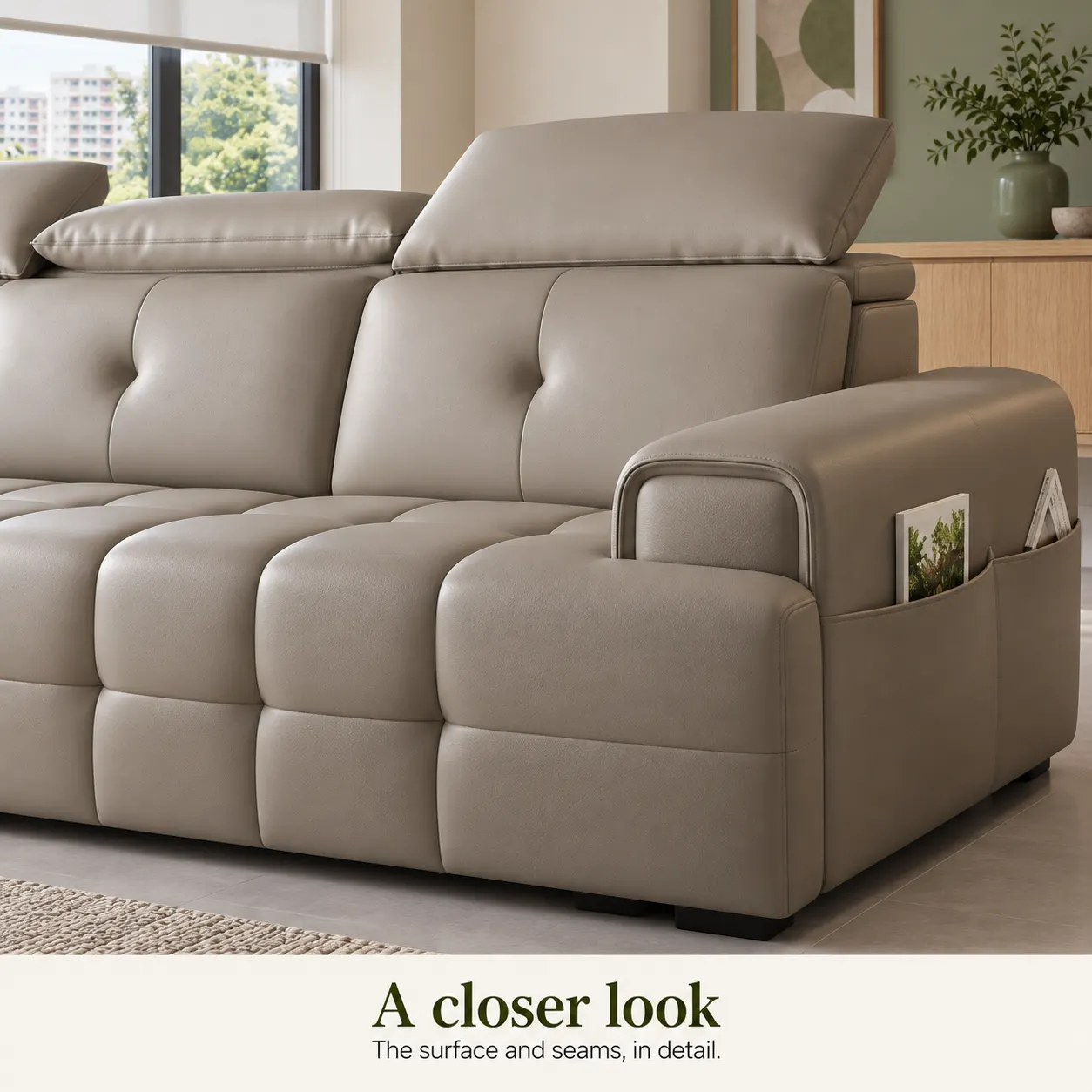 821 High-Back Sofa - Taupe — Upholstery close-up