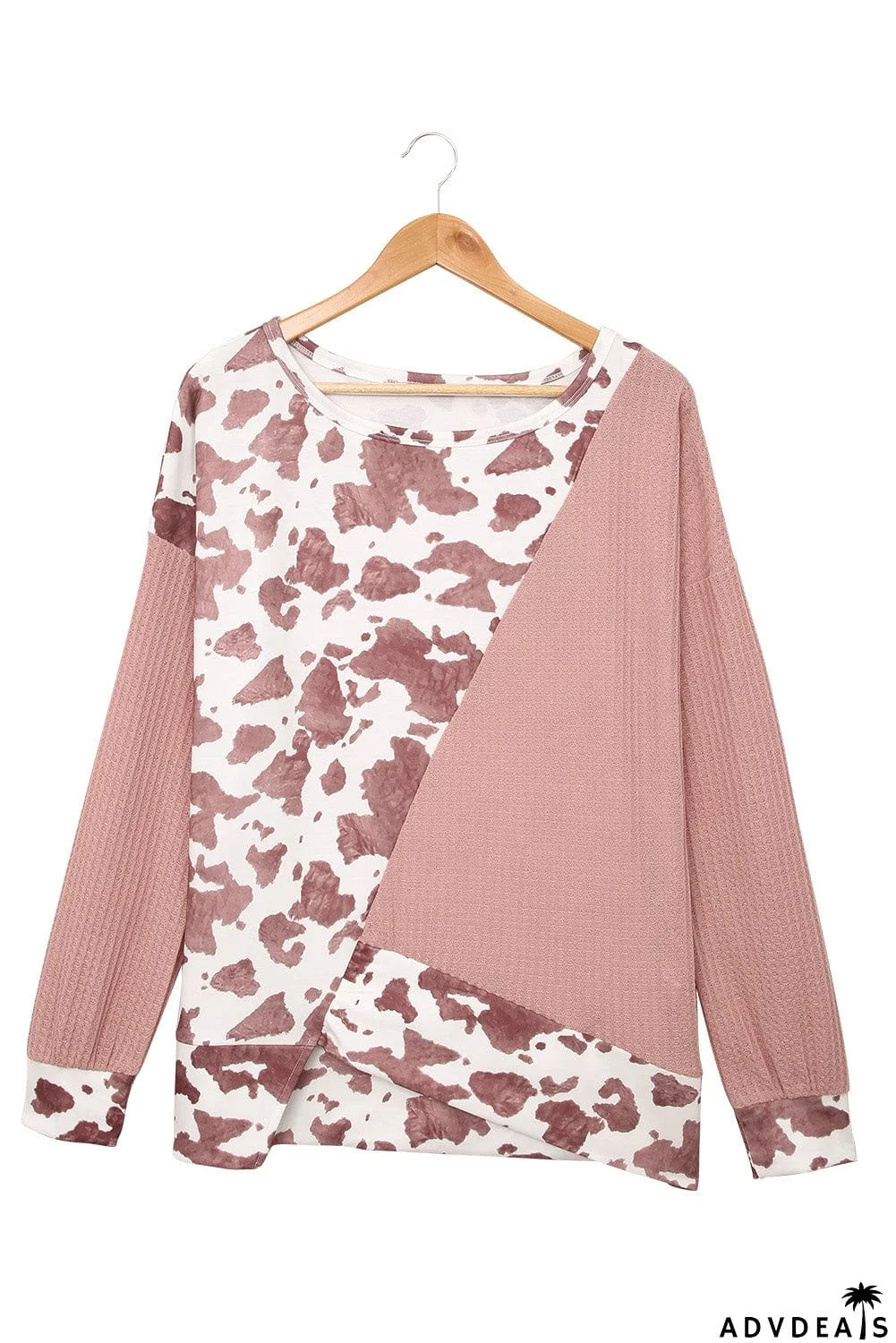 Brown Cow Contrast Asymmetrical Long Sleeve Top