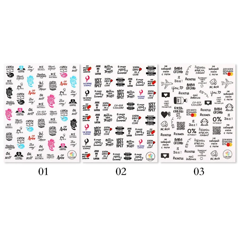 Letter Design 3D Nail Sticker Russian Series Transfer Beautiful Decals Decoration Nail Art Accessories DIY Adhensive Tips Papers