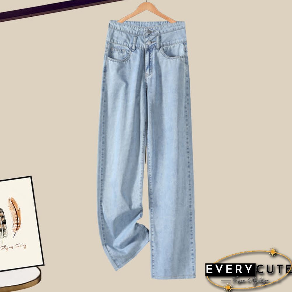 Colorblock Polo Knit Sweater Denim Pants Two Pieces Set