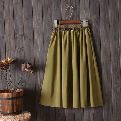 Churchf Churchf New College Wind Small Fresh Literary A Word Skirt Versatile Long Skirt Female Send Belt