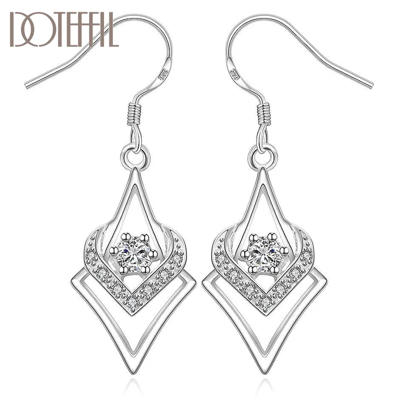 DOTEFFIL 925 Sterling Silver Heart Zircon Drop Earring For Women Jewelry