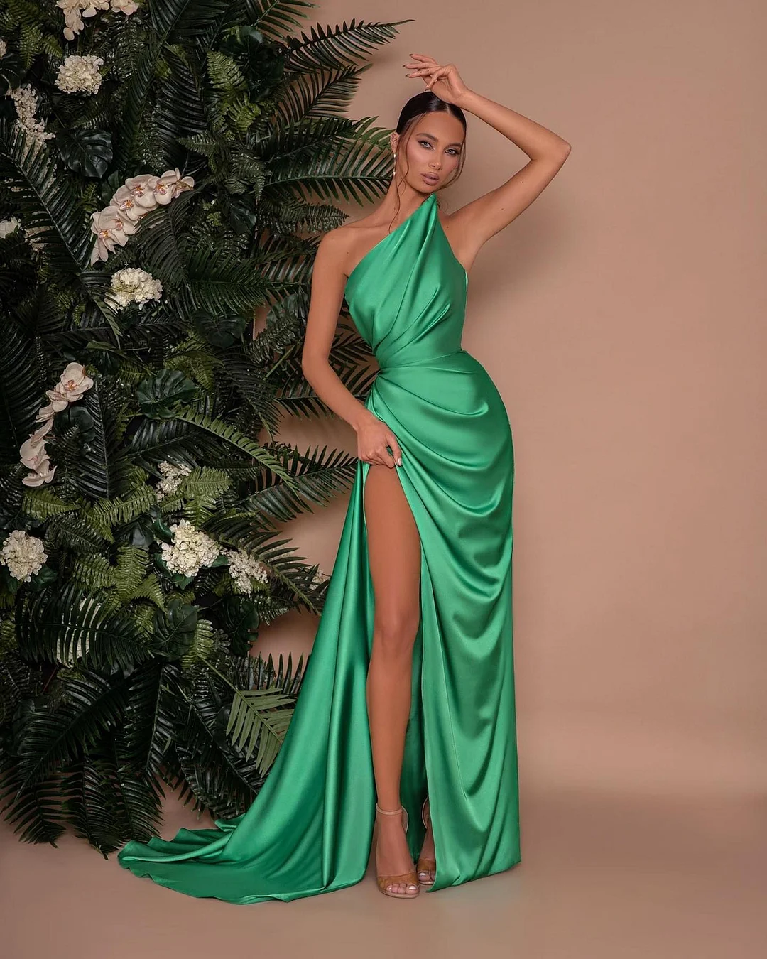 Miabel  Fashion  Emerald Green Split  Sleeveless Prom Dress Long