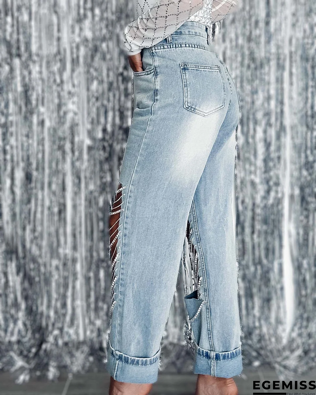 Baby Blue Street Solid Bandage Buttons High Waist Regular Denim | EGEMISS