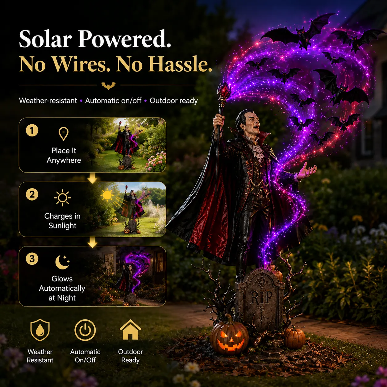 Solar powered vampire Halloween garden light