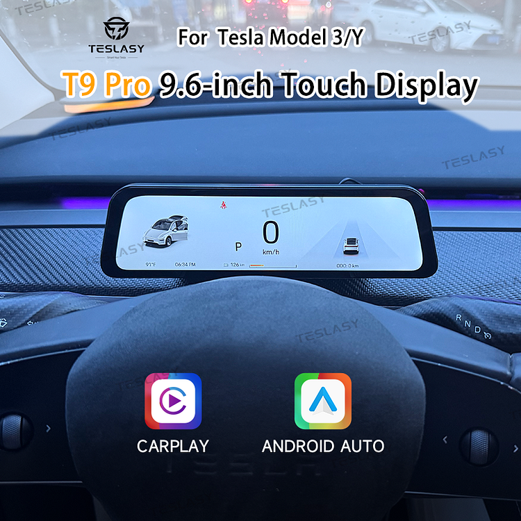 Teslasy T9 Pro 9.6-Inch Instrument Cluster Dashboard Head Up Display With Bottom Air Vent For Model Y/Y Juniper & Model 3/3 Highland
