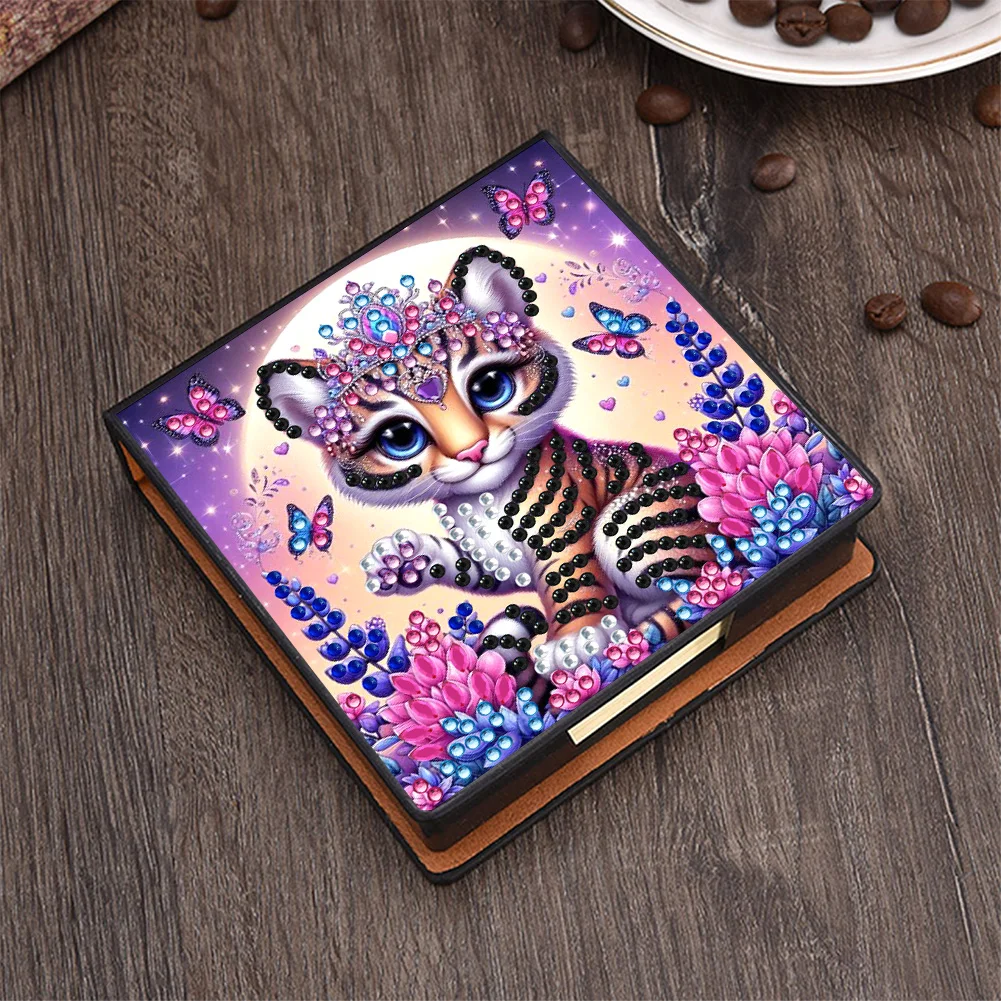 PU 5D Diamond Painting Kit Note Box DIY Diamond Art Notepad Box (Tiger)