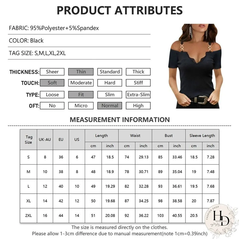 Womens Lace Patchwork Short-Sleeved Tops Summer Sexy Stitching Stylish Solid Color Slim