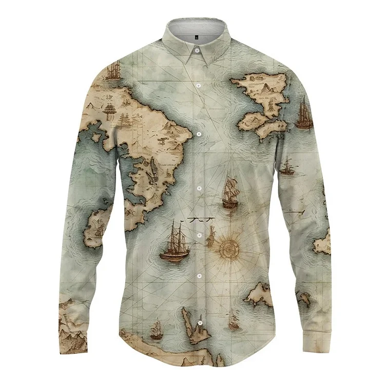 Traceeye Fashion Retro Map 3D Printed Men's Shirt Man/Women Casual Long Sleeves Shirts Button Lapel Streetwear Oversized Unisex Clothing