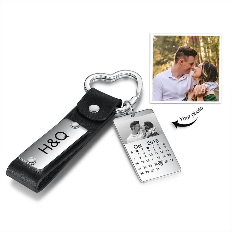 Personalized Custom Photo Love Keychain Engraved Letter Calendar Keychain