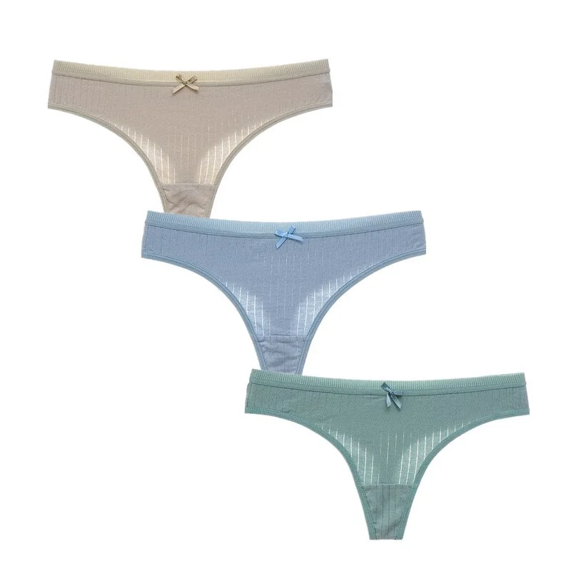 3Pcs/Lot Women's Cotton G-String Thong Panties String Underwear Women Briefs Sexy Lingerie Pants Intimates Ladies Solid Low-Rise