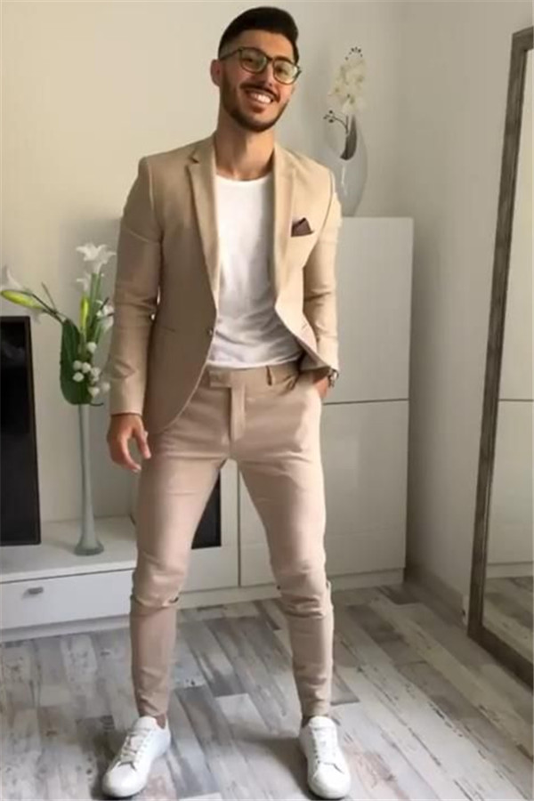 Dresseswow Handsome Khaki Formal Prom Attire For Guys With One Button