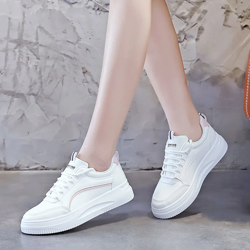 Qengg White Shoes Women 2022 Spring Fashion Non Slip Casual Shoes Flat Running Sheos Women Lace-up Comfort Sneakers Zapatos De Mujer