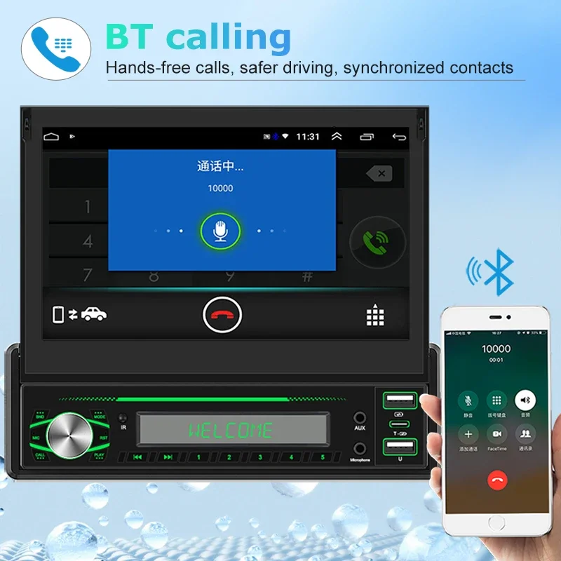  F Radio auto retractabil cu ecran retractabil Android Auto de 7 inch Bluetooth Bluetooth Navigație auto FM Radio auto
