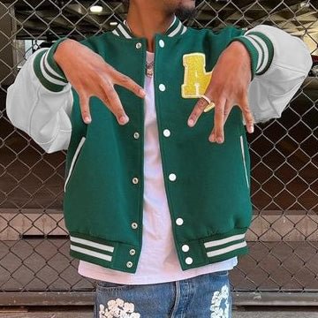 Casual Letters Print Panel Varsity Jacket