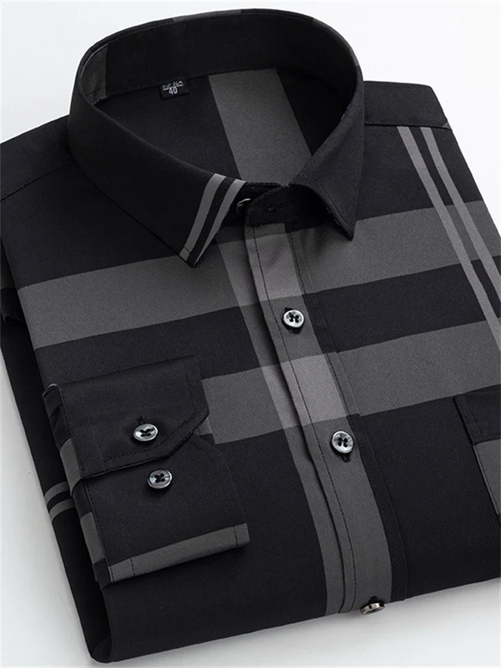 Men's Dress Shirt Button Up Shirt Collared Shirt Geometry Square Neck Black / Red Black / Gray Sea Blue Black White Casual Daily Long Sleeve Print Clothing Apparel Designer | 168DEAL