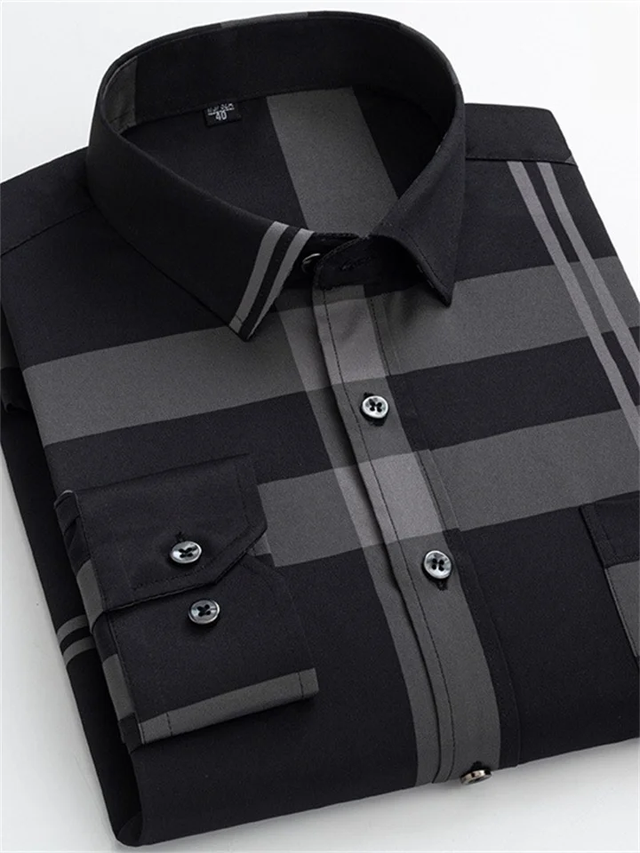 Men's Dress Shirt Button Up Shirt Collared Shirt Geometry Square Neck Black / Red Black / Gray Sea Blue Black White Casual Daily Long Sleeve Print Clothing Apparel Designer-Cosfine