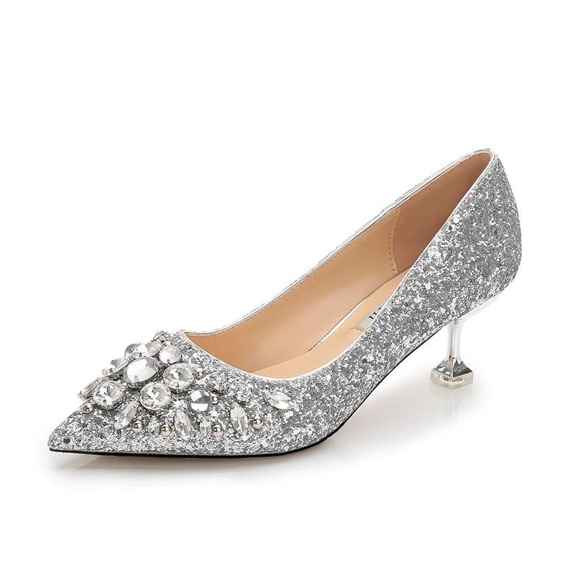Silver sequin elegant wedding heels-zachics