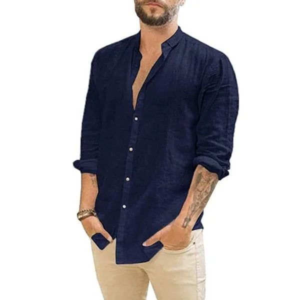 Men's Loose Casual Stand Collar Long Sleeve Shirt 50391795M