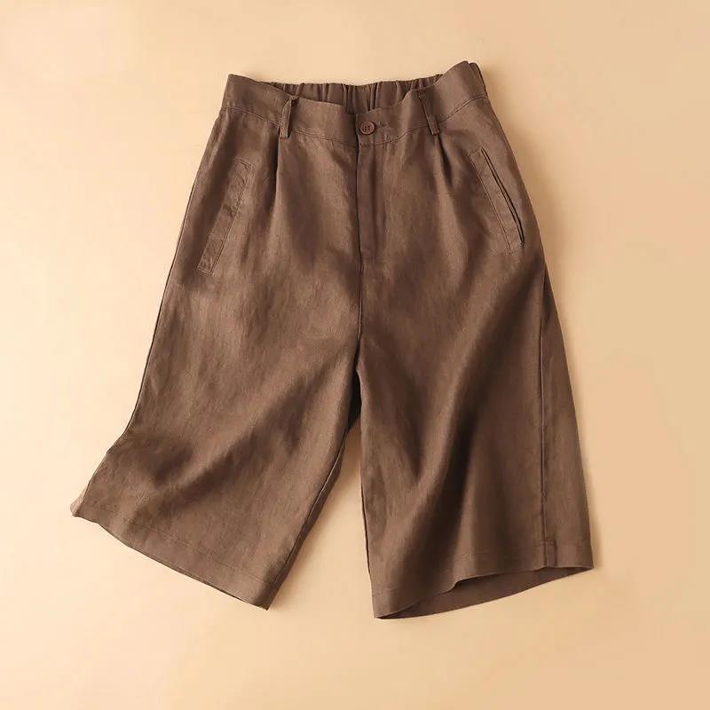 Arkget Shoes | Women's High Waist Linen-Cotton Straight Breathable Mid-Thigh Shorts 