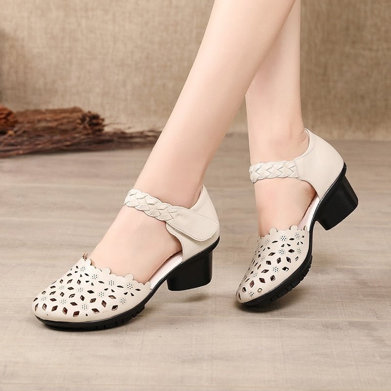 GKTINOO 2022 Summer Women's Genuine Leather Shoes Woman Retro Hollow Out Sandals Female Hook & Loop Heels Ladies Platform Sandal