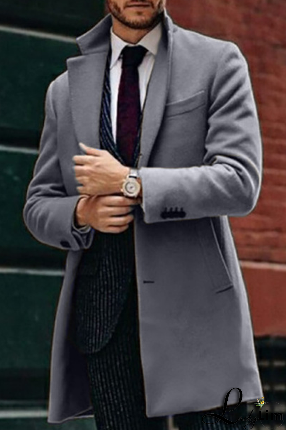 Khaki Fashion Solid Pocket Buckle Turndown Collar Outerwear