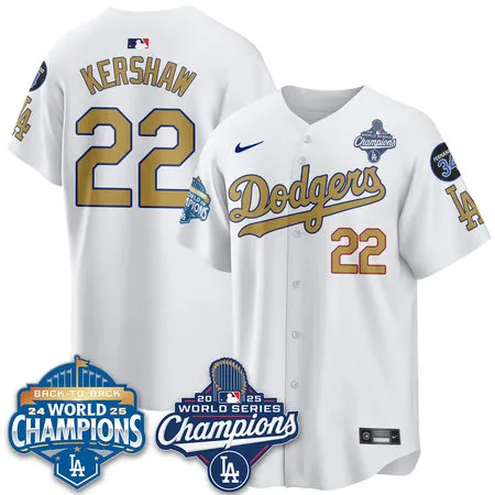 Youth Los Angeles Dodgers #22 Clayton Kershaw White 2025 World Series Champions Jersey 5NH1