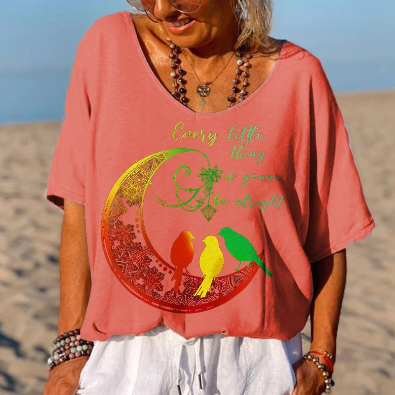Every Little Thing Is Gonna Be Alright Printed Hippie T-shirt