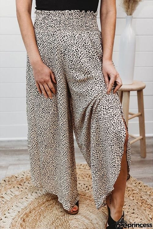 Animal Print Smocked Waist Pants