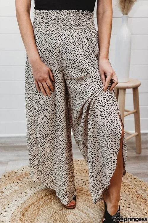 Animal Print Smocked Waist Pants
