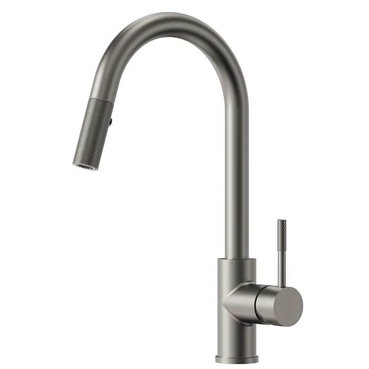EVERSTEIN Knurled High Arc Pull Down Kitchen Faucet in Brushed Nickel