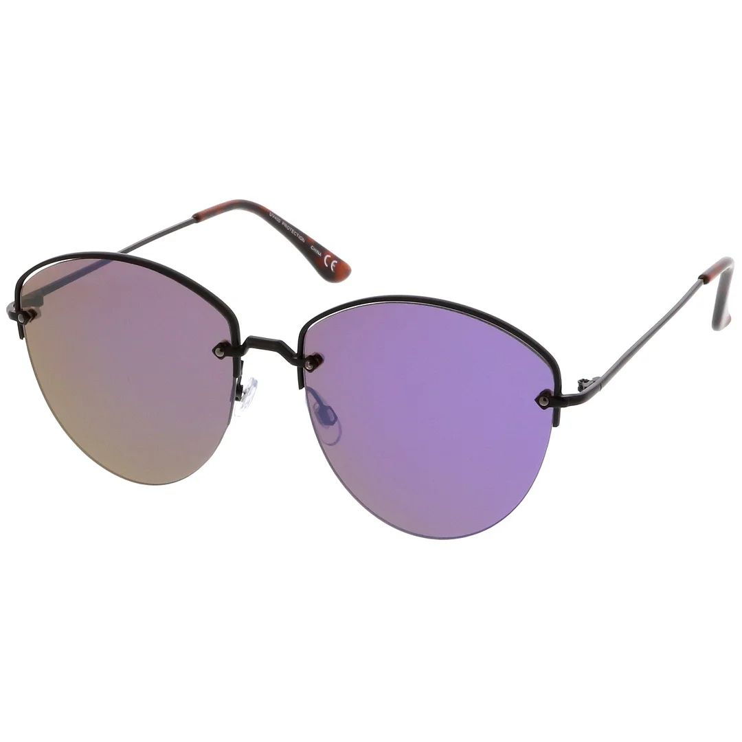 Modern Metal Nose Bridge Mirrored Flat Lens Semi-Rimless glasses 60mm