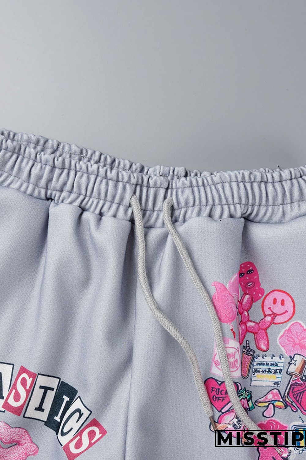 Cream White Casual Street Print Patchwork Buckle Short Sleeve Two Pieces