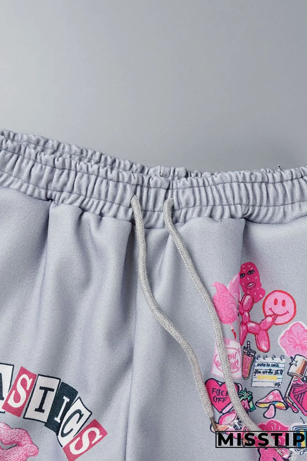 Cream White Casual Street Print Patchwork Buckle Short Sleeve Two Pieces