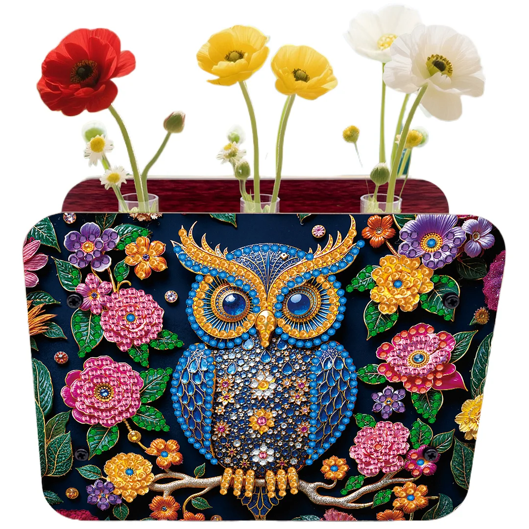 Owl DIY Flower Vase Wooden Double Sided Desktop Diamond Art Kit for Home Decor