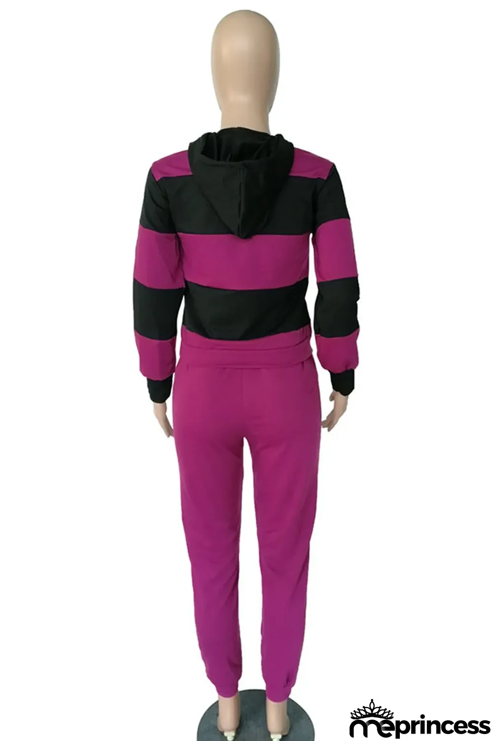 Red Polyester OL Striped Patchwork Print pencil Long Sleeve Two Pieces