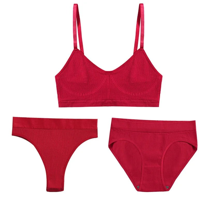 FINETOO 1 Top+3 Panties Set Women Seamless Bra G-String Thongs Soft Tops High Waist Shaper Underwear Female Lingerie Active Bra